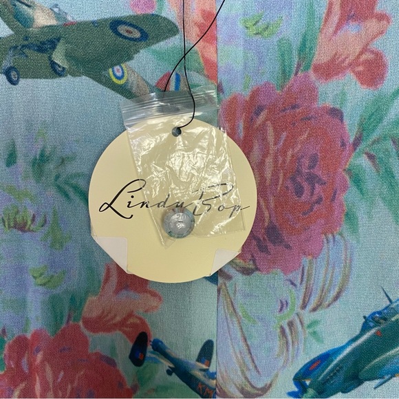 NWT Lindy Bop Retro Amelia Dress Mint Planes Floral Size US 12 Love Letters Blue - Picture 12 of 16